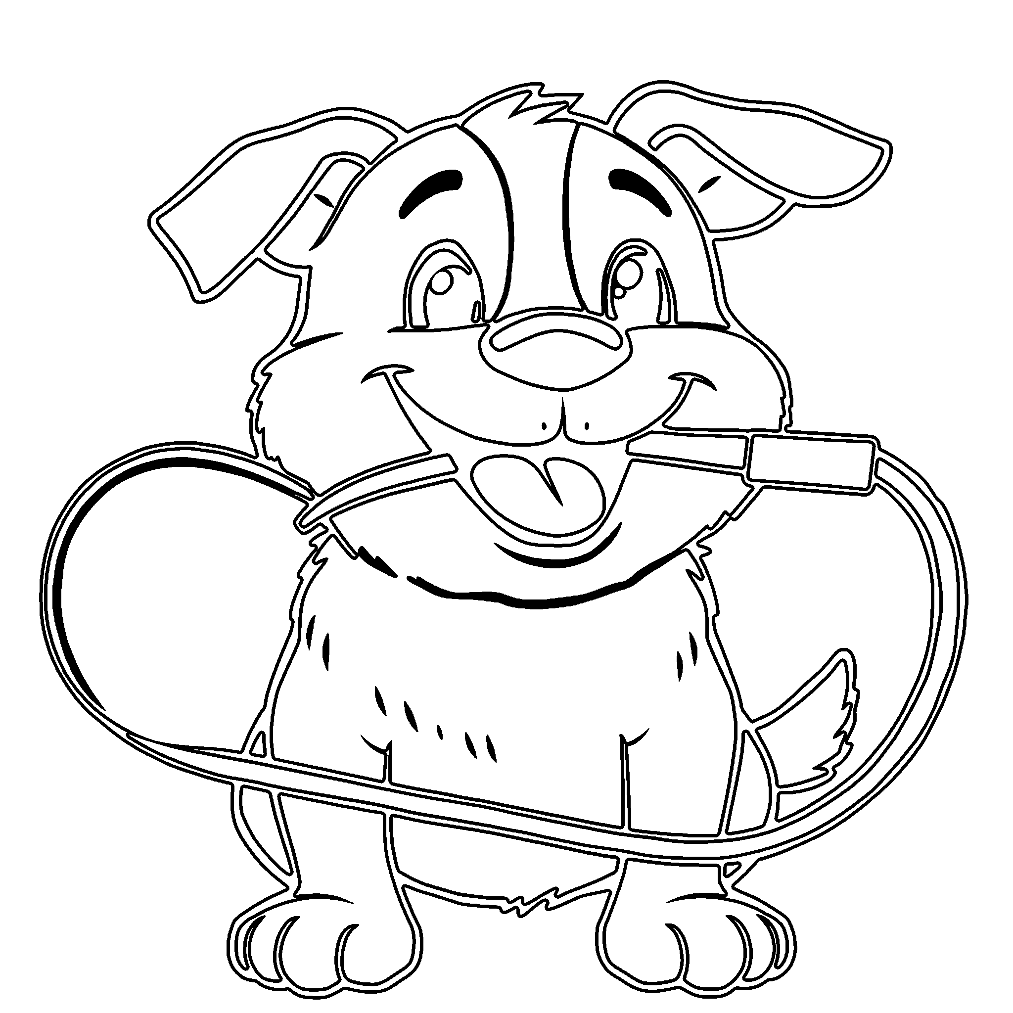 Ready for a walk coloring page: a dog that has fetched its own leash