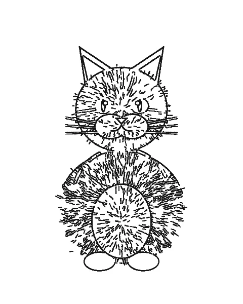 The cat as Lines: the outline is there but the body is covered in short fur strokes