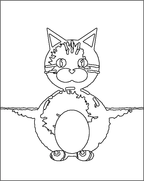 The cat as Shapes: clean closed areas for the head, ears, stripes, eyes, muzzle, belly and paws