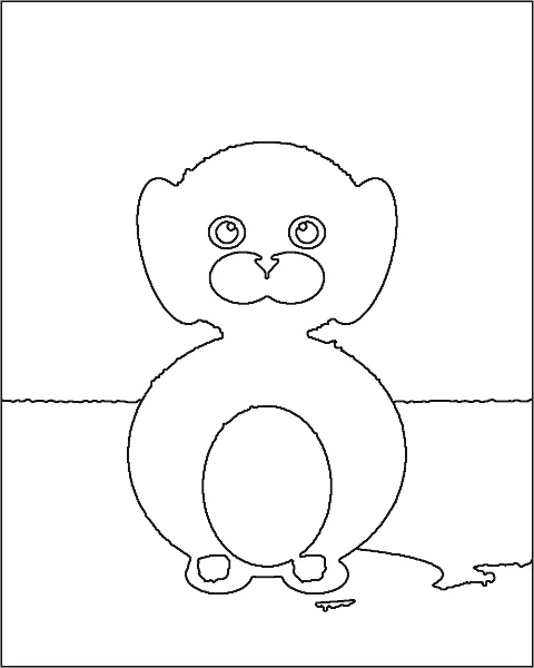 The black puppy as Shapes: a clean outline with eyes, nose, muzzle and belly