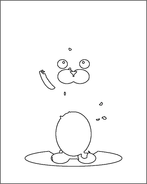 The white puppy with 8 colors: only the eyes, muzzle, belly and shadow remain, the head outline is lost