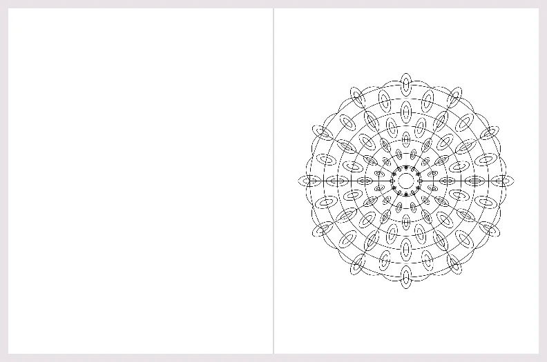An open book: a blank left-hand page and a mandala coloring page on the right