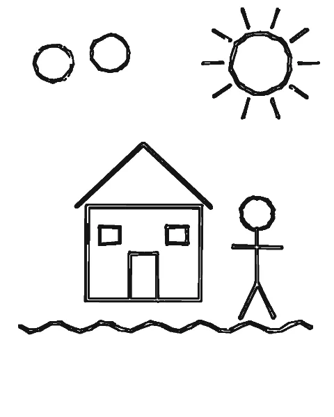 The same drawing as bold black outlines on white, without the paper texture or fold