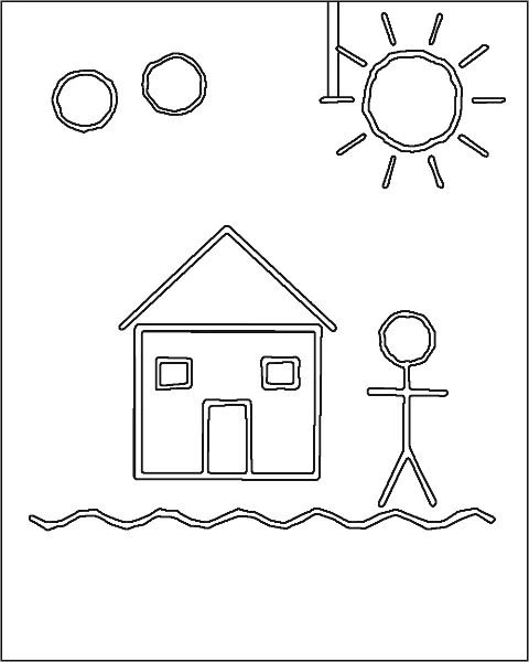 The same drawing with Shapes: double outlines around every stroke and a stray line along the paper fold