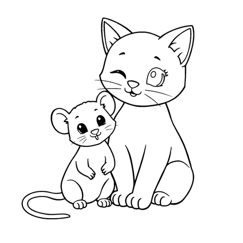 Cat and mouse friends coloring page