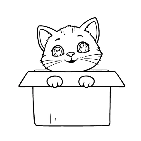Cat in a box coloring page