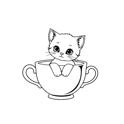 Kitten in a teacup coloring page