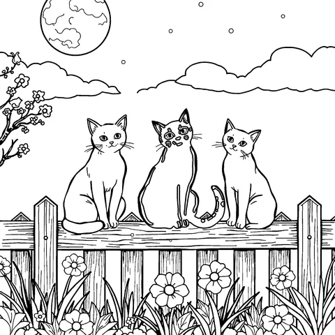 Cats on the fence coloring page