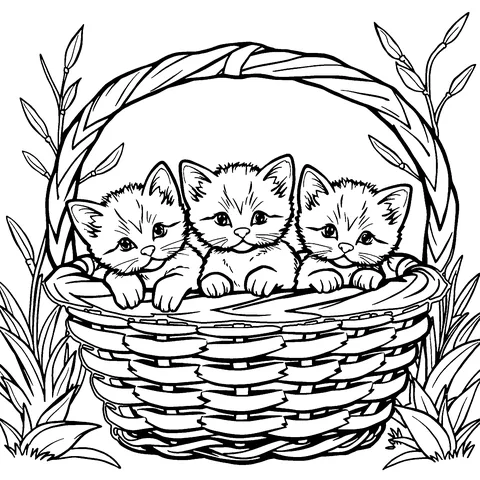 Kittens in a basket coloring page