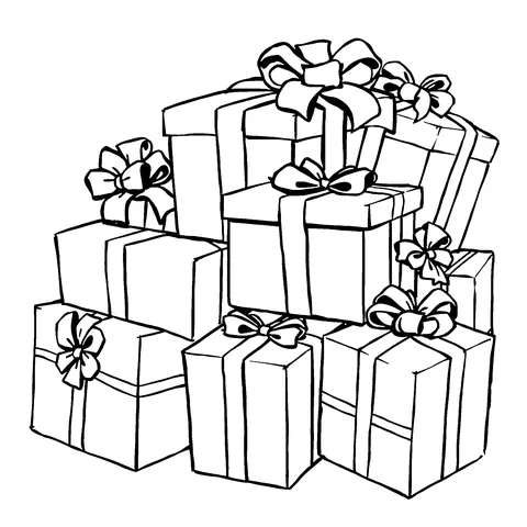 Pile of presents coloring page