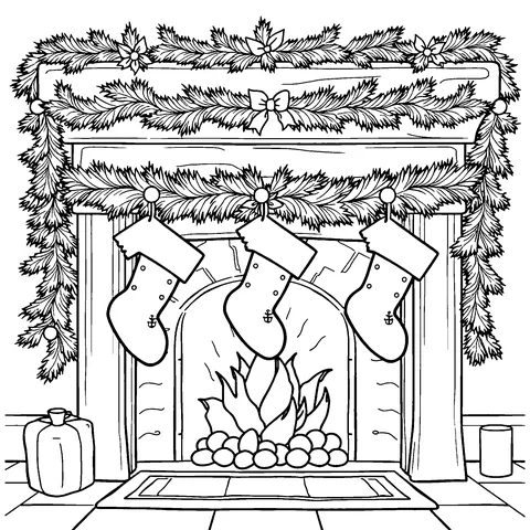 Stockings on the fireplace coloring page