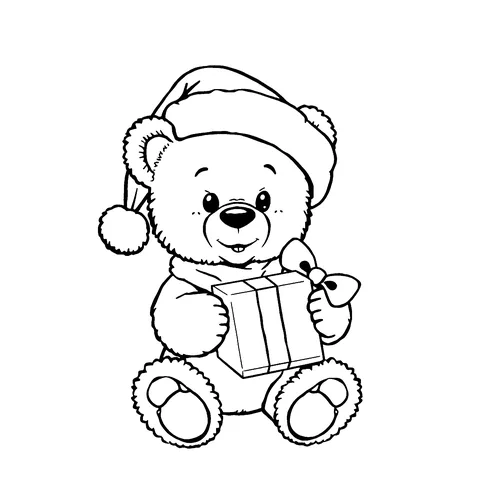 Teddy bear with a gift coloring page
