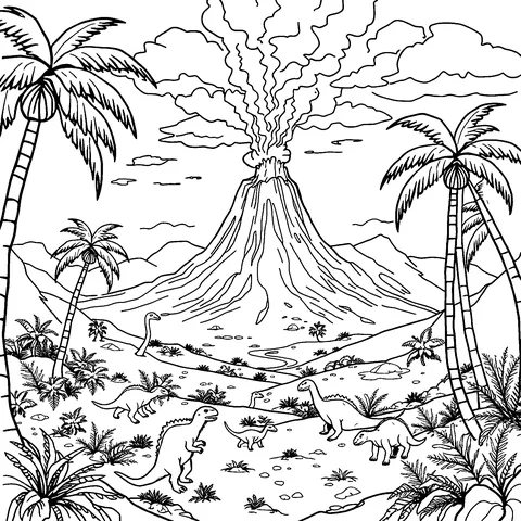 Volcano valley coloring page