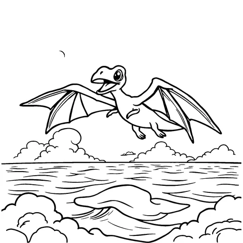 Pterodactyl over the sea coloring page