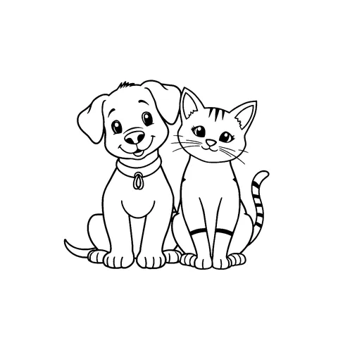 Dog and cat friends coloring page