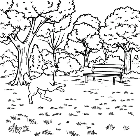 Dog at the park coloring page