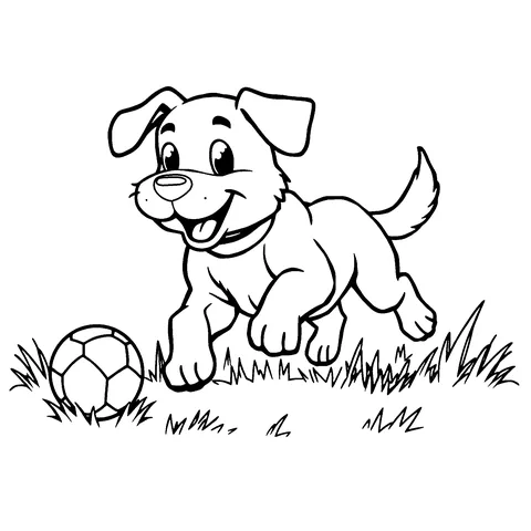 Dog with a ball coloring page