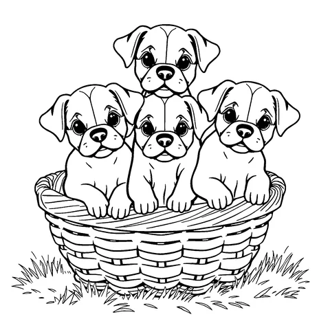 Puppies in a basket coloring page