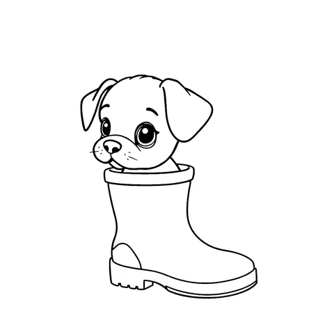 Puppy in a boot coloring page