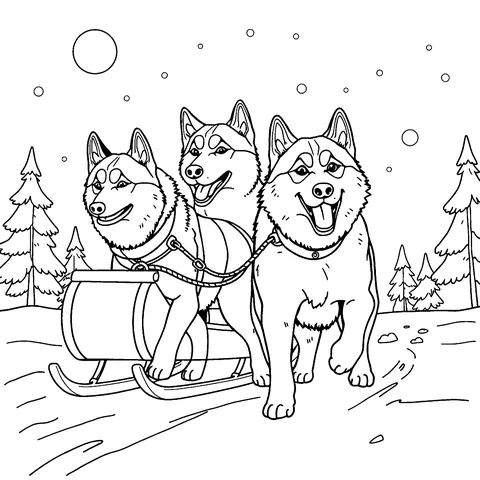 Sled dogs coloring page