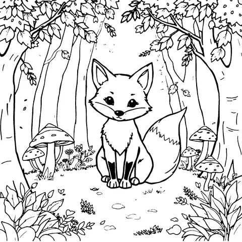 Fox in the autumn forest coloring page