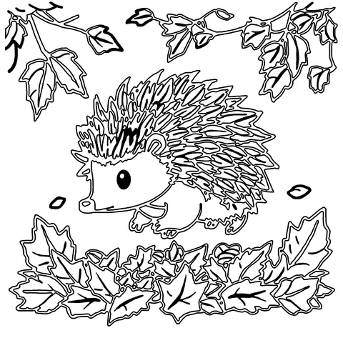Hedgehog in the leaves coloring page