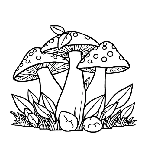 Mushroom family coloring page