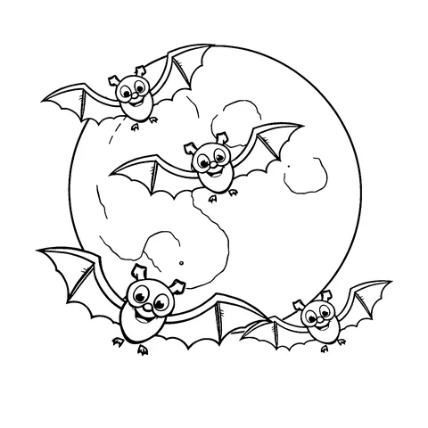 Bats and the moon coloring page