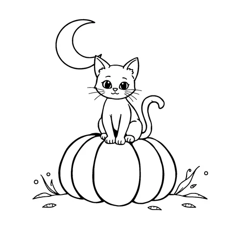Black cat on a pumpkin coloring page