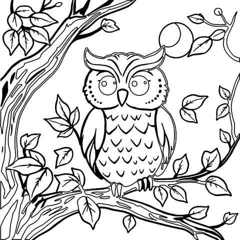Owl on a branch coloring page