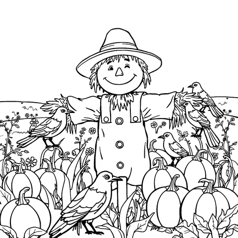 Friendly scarecrow coloring page