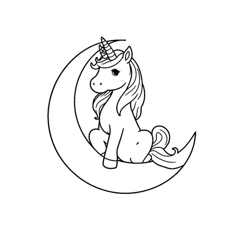 Unicorn and the moon coloring page