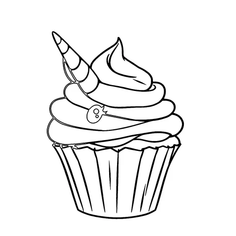 Unicorn cupcake coloring page