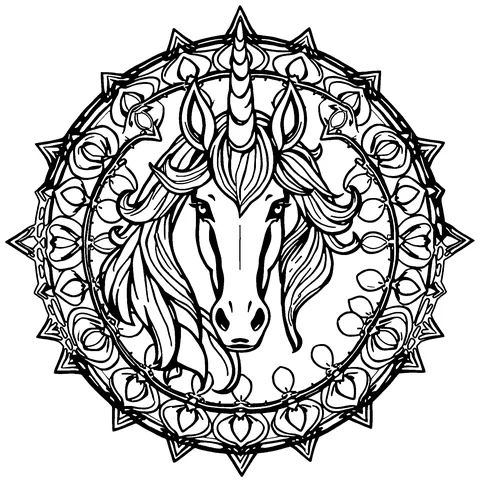 Unicorn mandala coloring page