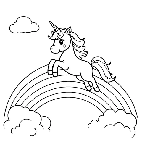 Unicorn and rainbow coloring page